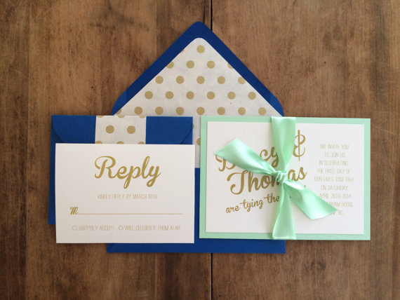blue mint gold wedding invitations - easy invitation detail