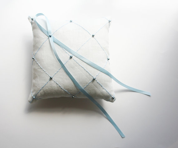 9 Things to Know about the Ring Pillow (via EmmalineBride.com) - something blue pillow by Laura Stark