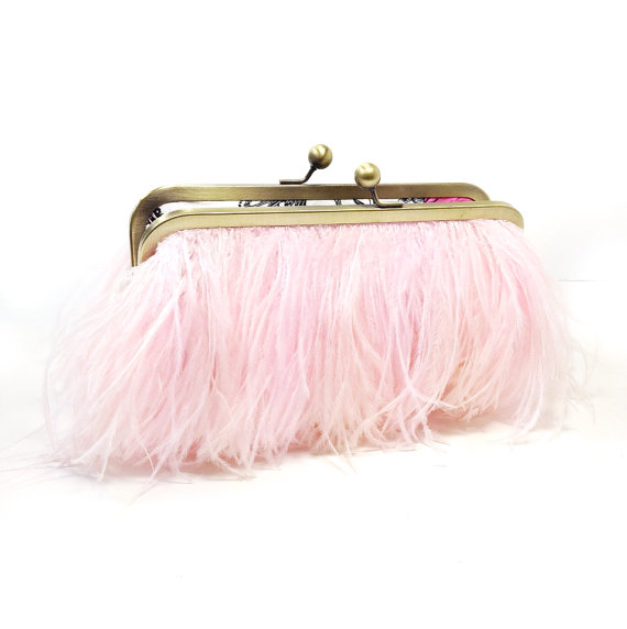 bridal clutch bags - blush pink feather clutch