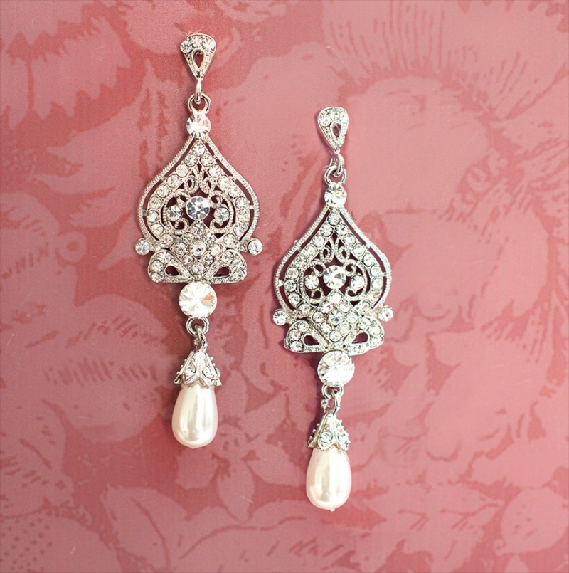 bridal chandelier earrings with pearls 1920s style - Bridal Chandelier Earrings with Pearls