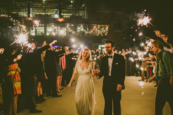 bride and groom real wedding sparkler exit - via newly engaged: 8 things to do right now