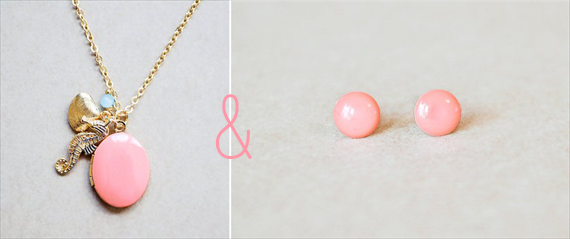bridesmaid gifts under 50 - pink necklace with seahorse and coral earrings