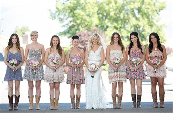 bridesmaids in cowboy boots - via 3 Cute Cheap Wedding Cowboy Boots