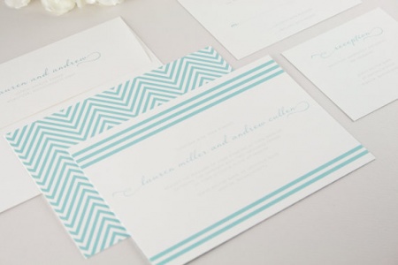 brighton aqua striped wedding invitations