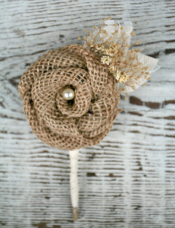 burlap and creme boutonniere