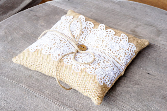 burlap and lace vintage ring pillows