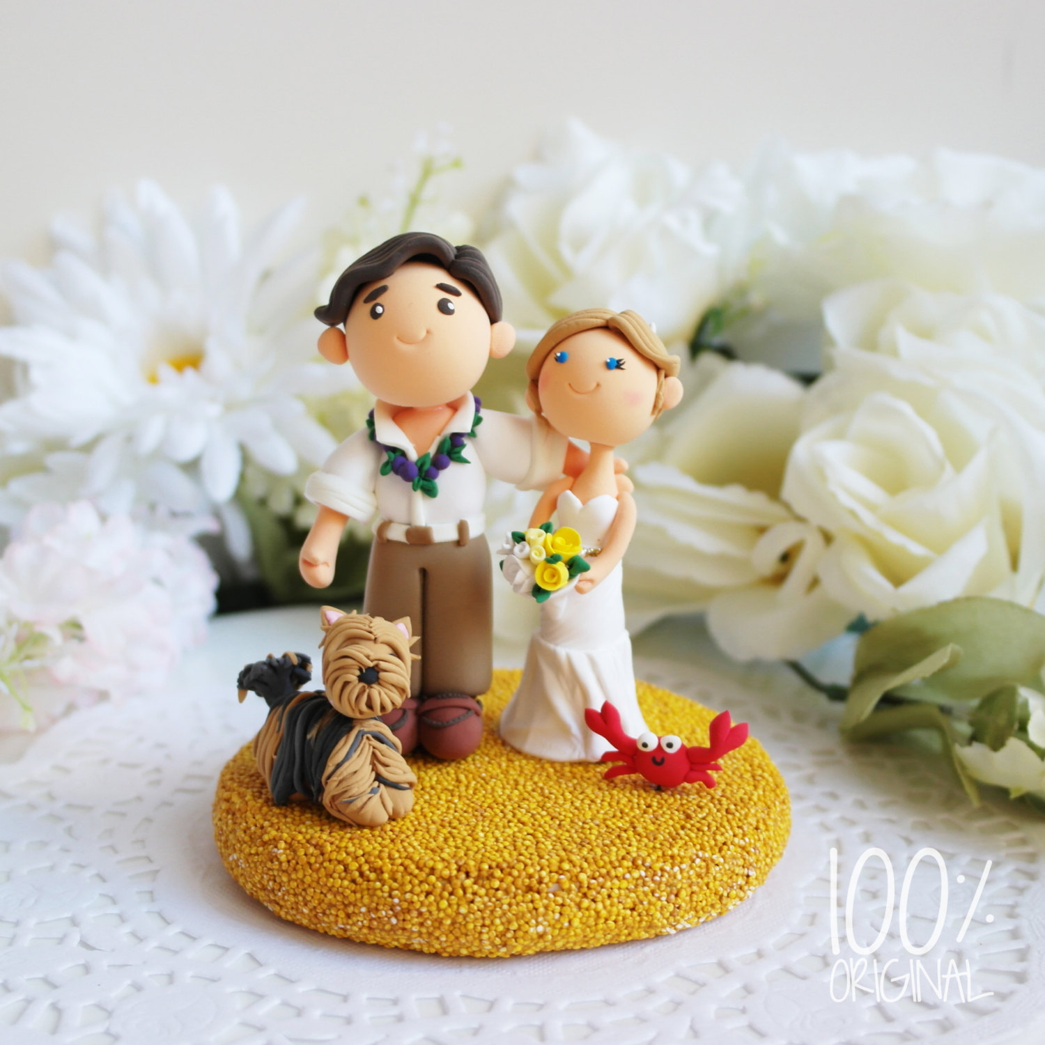 cake topper beach wedding yorkie - 9 Adorable Custom Made Cake Toppers via https://emmalinebride.com/decor/custom-made-cake-toppers/