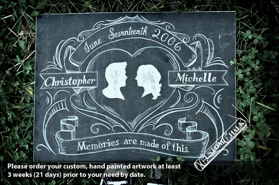 custom chalk wedding sign with silhouettes