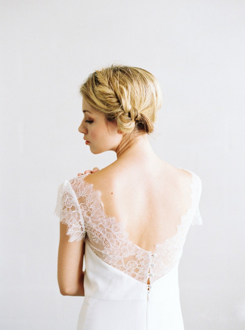 chantilly lace wedding gown with low back by saint isabel - 2