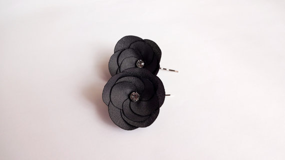 charcoal gray flower hair pins - flower pins by hair blossoms boutique