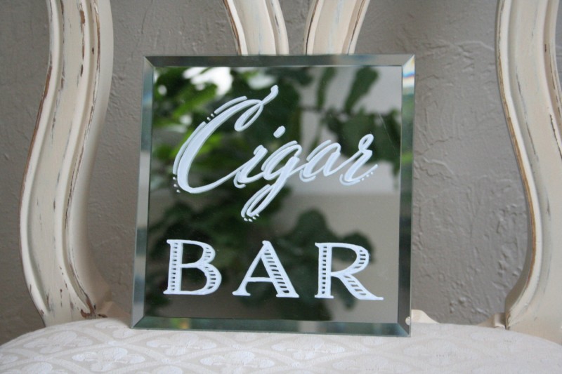 cigar bar mirror sign | https://emmalinebride.com/decor/wedding-mirror-signs/