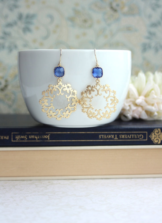 gold and blue earrings - moroccan wedding jewelry