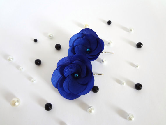 cobalt blue hair pins - flower pins by hair blossoms boutique