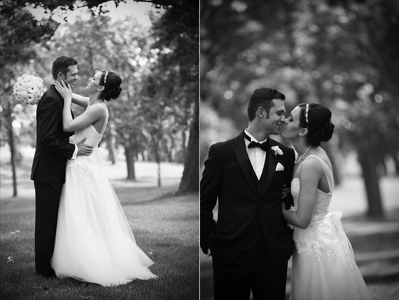 Rebecca Borg Photography - Elgin Country Club Wedding - bride and groom kissing in black and white photos