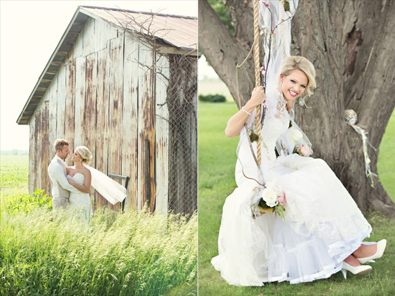 KimAnne Photography - iowa-backyard-wedding - bride-with-groom-in-field-with-barn-bride-on-swing