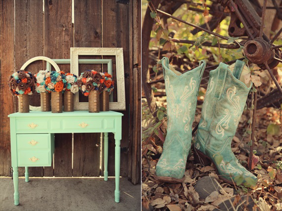 Drozian Photoworks - vintage wedding decor and rustic cowgirl boots