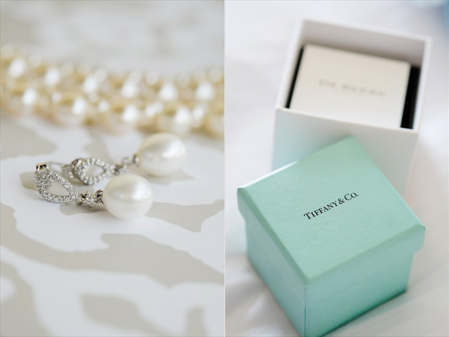 the bride's pearl earrings with a tiffany and co. box