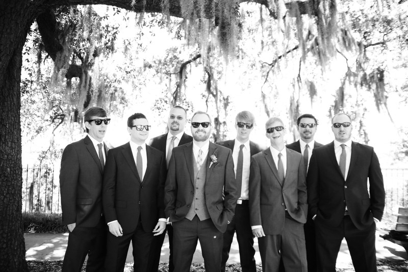 Groomsmen b&w shot | Photographer: Melissa Prosser Photography | via https://emmalinebride.com/real-weddings/colleen-ryans-lovely-savannah-wedding-at-the-mansion-on-forsyth-park