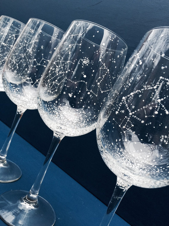 constellation wine glasses by ballousky | via Starry Night Weddings https://emmalinebride.com/vintage/starry-night-weddings-ideas/