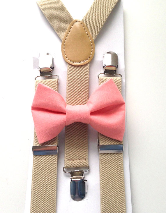 coral and tan bow tie set