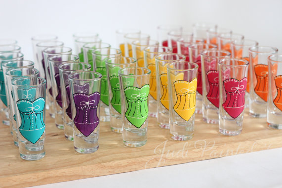corset shot glasses via Colorful Wedding Accessories (glasses by judi painted it)