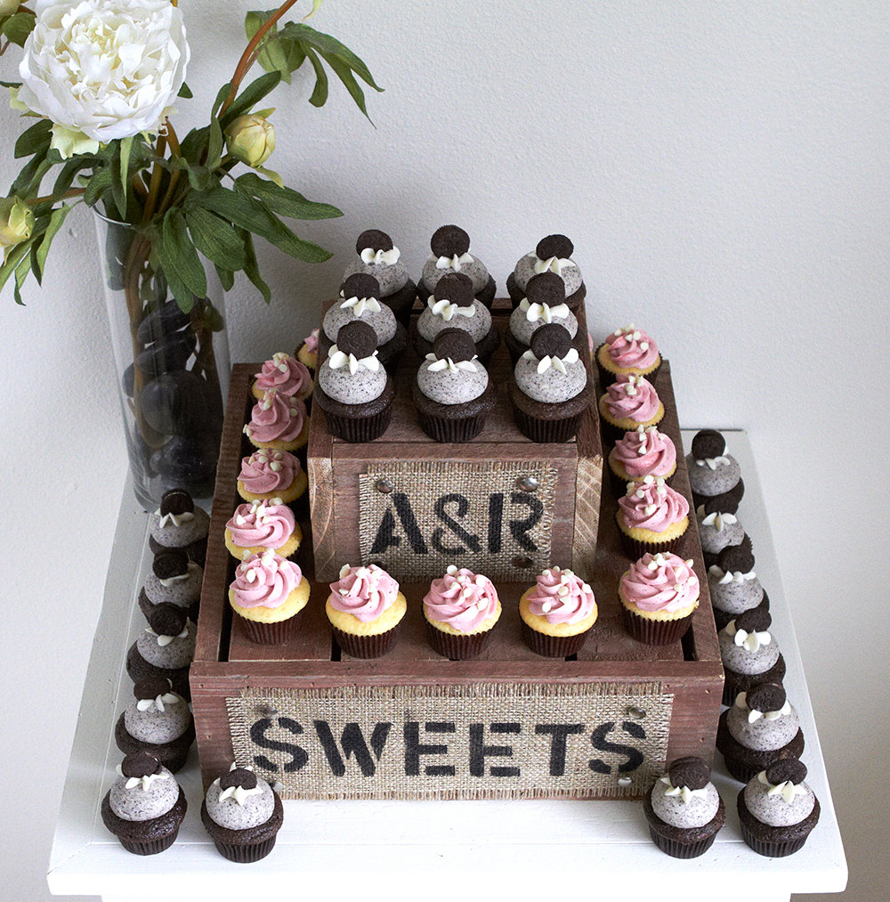 cupcake tower with burlap sweets sign | 50 Best Burlap Wedding Ideas | via https://emmalinebride.com/decor/burlap-wedding-ideas/