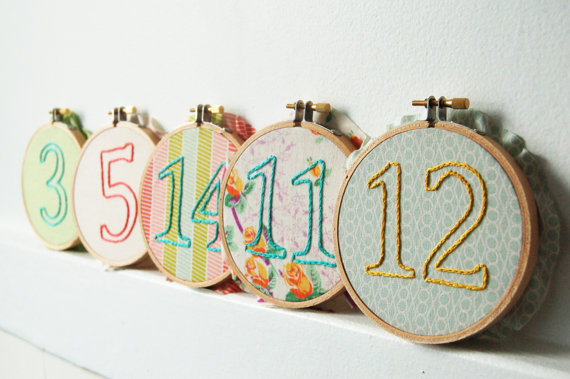 embroidered wedding ideas - custom embroidery table numbers (by the merriweather council)