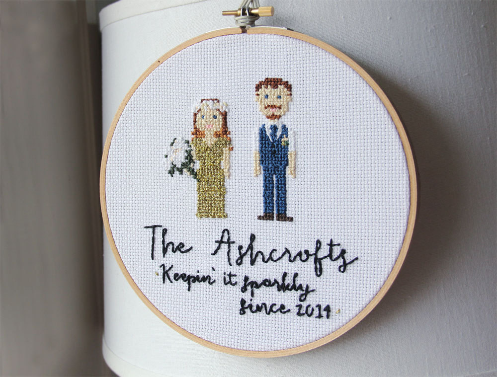 custom made embroidery hoop | via bride and groom chair signs https://emmalinebride.com/decor/bride-and-groom-chairs/