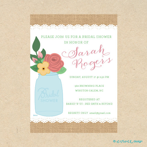 cute printed mason jar burlap inspired invitation
