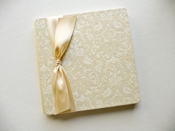 damask print ivory guest book
