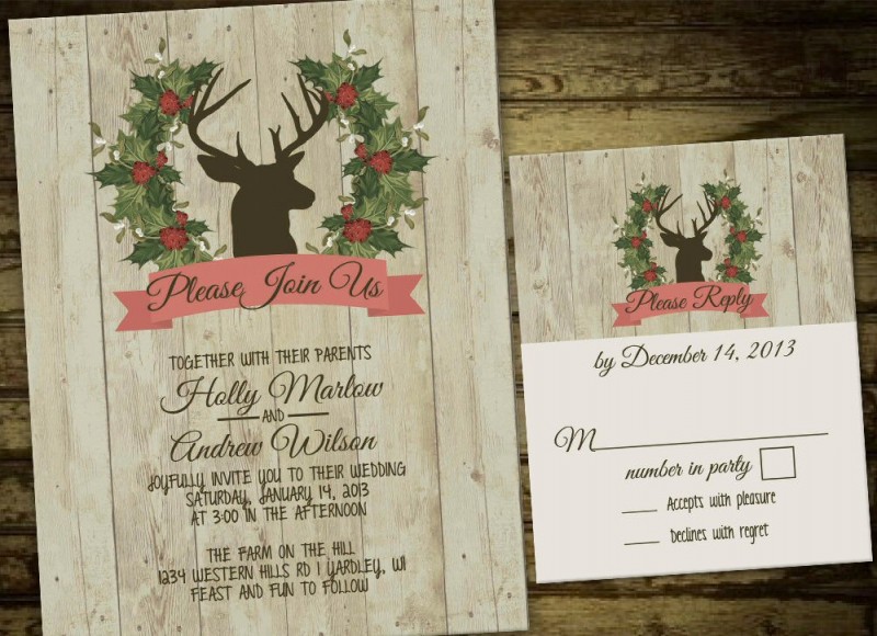 deer wreath winter wedding invitations