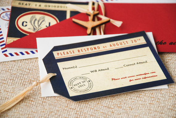 desination wedding invitations red white blue airmail - 5 Creative Wedding Invitation Styles 