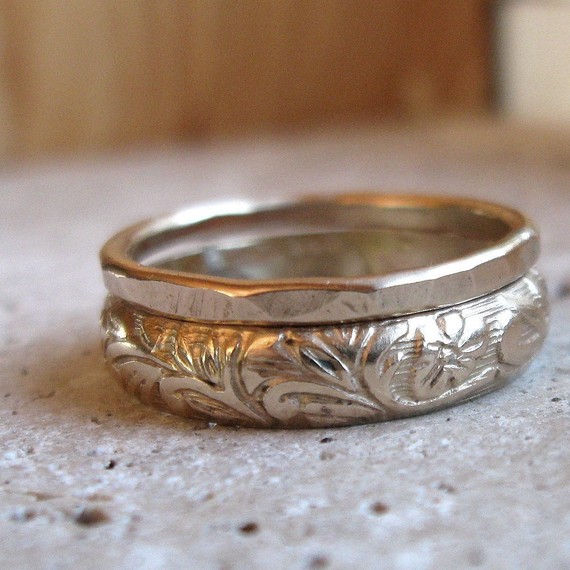 Earthy Wedding Ring Set (by tinahdee beautiful jewelry) #handmade #wedding #jewelry