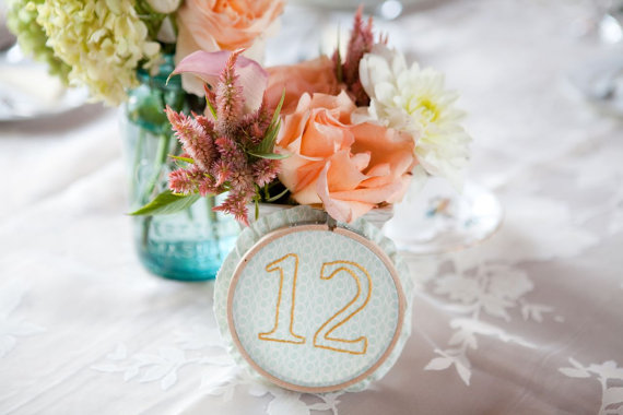 embroidered wedding ideas - embroidery table numbers (by the merriweather council)