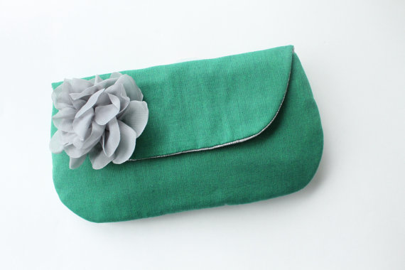wedding clutch purses - emerald and grey clutch purse (by allisa jacobs)