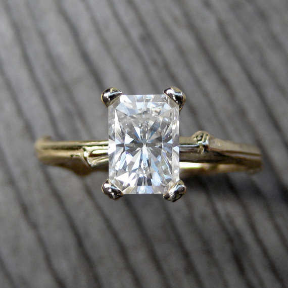 emerald cut moissanite twig engagement ring