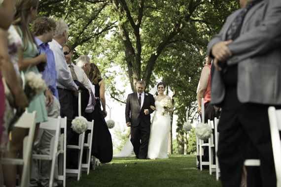 Rebecca Borg Photography - Elgin Country Club Wedding - father walks bride down the aisle with guests watching