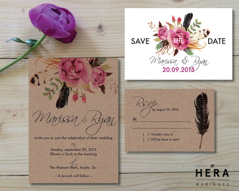 Boho inspired wedding invitations by Hera Paper Goods | etsy boho weddings | https://emmalinebride.com/bohemian/etsy-boho-weddings/