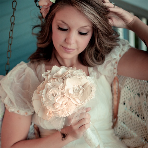 Fabric Flower Bouquet (by Autumn & Grace Bridal) - hydrangea and bling fabric bouquet
