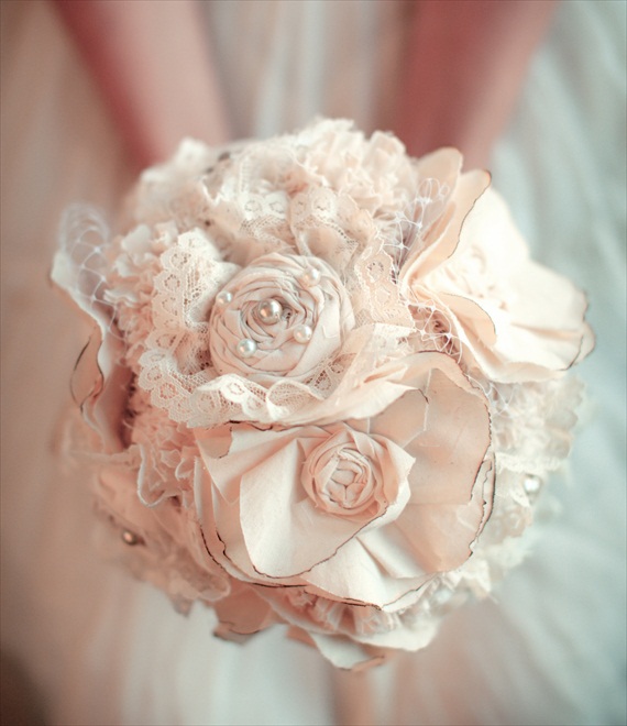 Fabric Flower Bouquet (by Autumn & Grace Bridal) - hydrangea and bling fabric bouquet