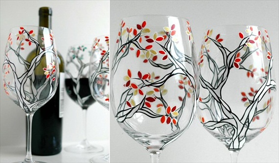 Fall Wine Glasses by Mary Elizabeth Arts (via The Marketplace at EmmalineBride.com)