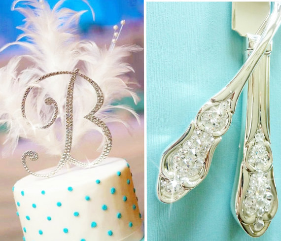 5 Sparkly Winter Wedding Ideas - feather cake topper sparkly winter wedding cake server