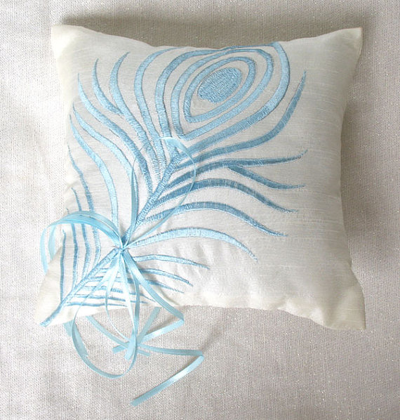 Feather Themed Wedding - feather ring pillow by the comfy heaven