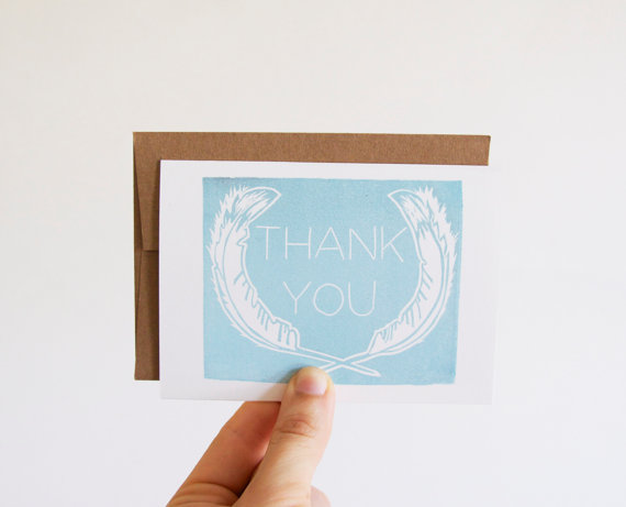 Feather Themed Wedding - feather thank you cards by native bear