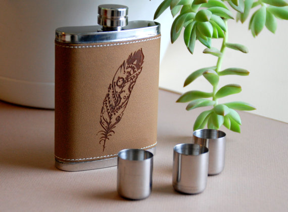 Feather Themed Wedding - feather wedding flask by a fluttered collection