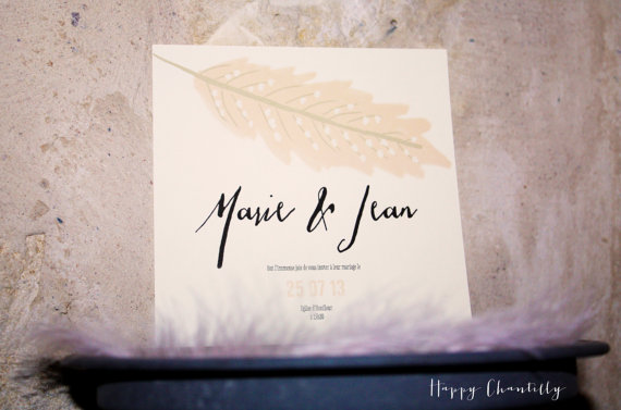 Feather Themed Wedding - feather invite by happy chantilly