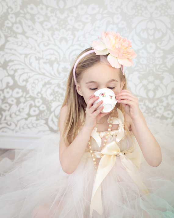 Flower Girl Drinking Tea (dress by Had and Harps) - What Does a Flower Girl Do? via EmmalineBride.com
