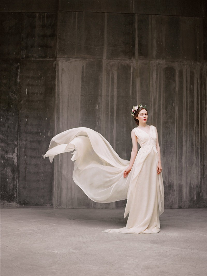 flowy chiffon wedding dress