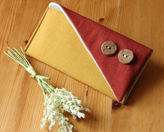 Fold Over Clutch Purse with Colorblock Style and Button Detail