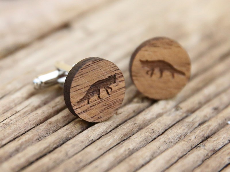 fox cufflinks made of wood by the laser co